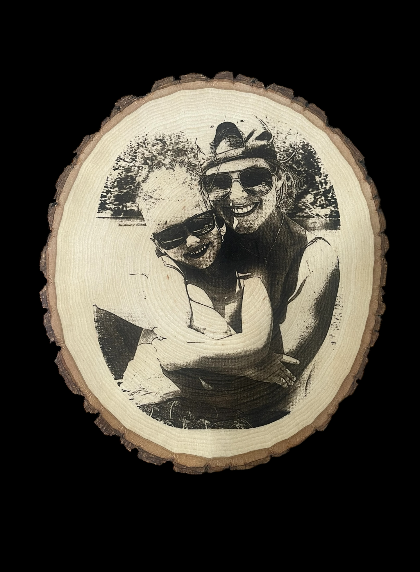 Oval Basswood Live Edge Laser Engraved Finished Picture (10.5”x9” approximately)