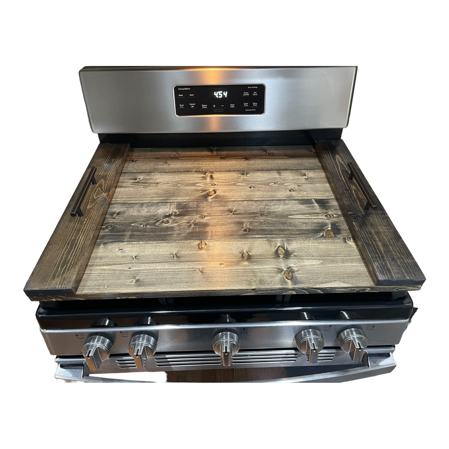 Handmade Industrial Farmhouse Stove Top Cover Noodle Board / Serving Tray with Black Handles (Finished)
