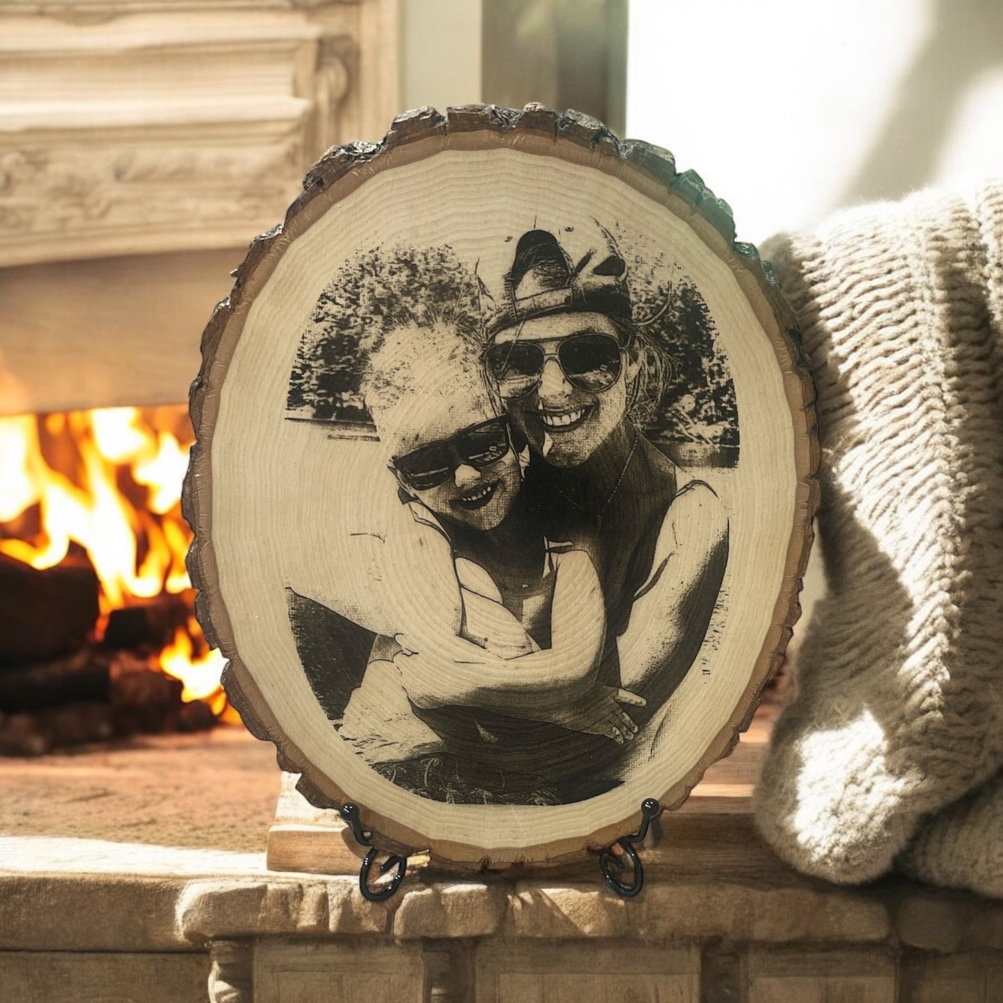 Oval Basswood Live Edge Laser Engraved Finished Picture (10.5”x9” approximately)