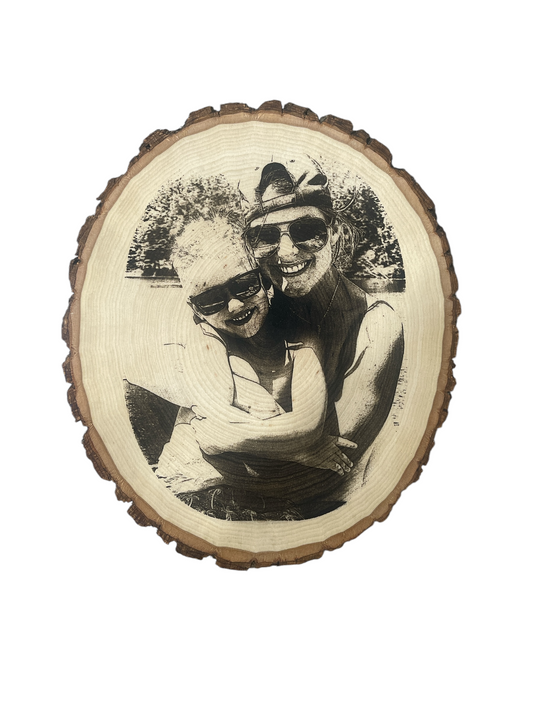 Oval Basswood Live Edge Laser Engraved Finished Picture (10.5”x9” approximately)