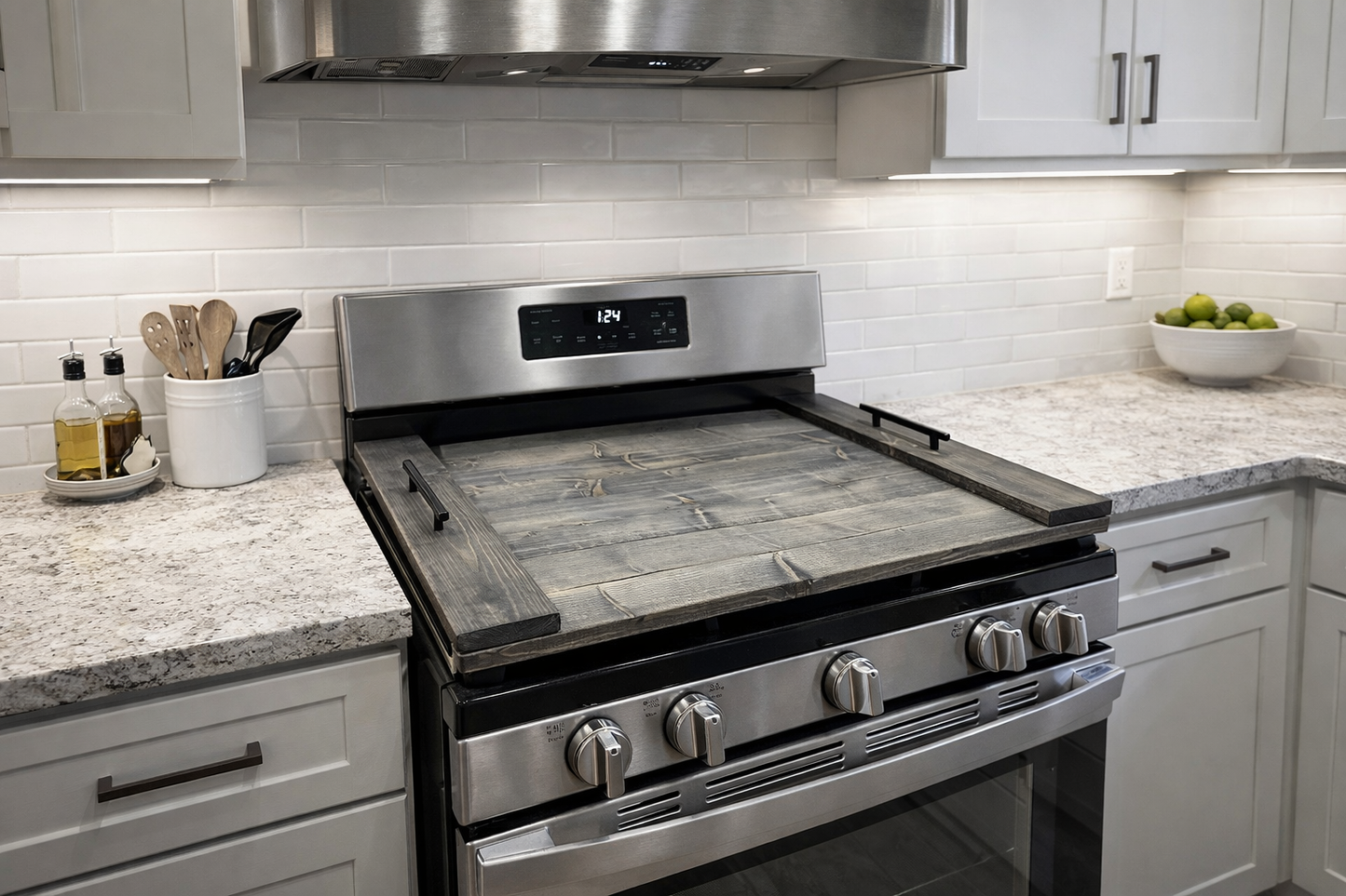 Handmade Industrial Farmhouse Stove Top Cover Noodle Board / Serving Tray with Black Handles (Unfinished)