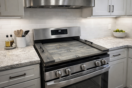 Handmade Industrial Farmhouse Stove Top Cover Noodle Board / Serving Tray with Black Handles (Unfinished)