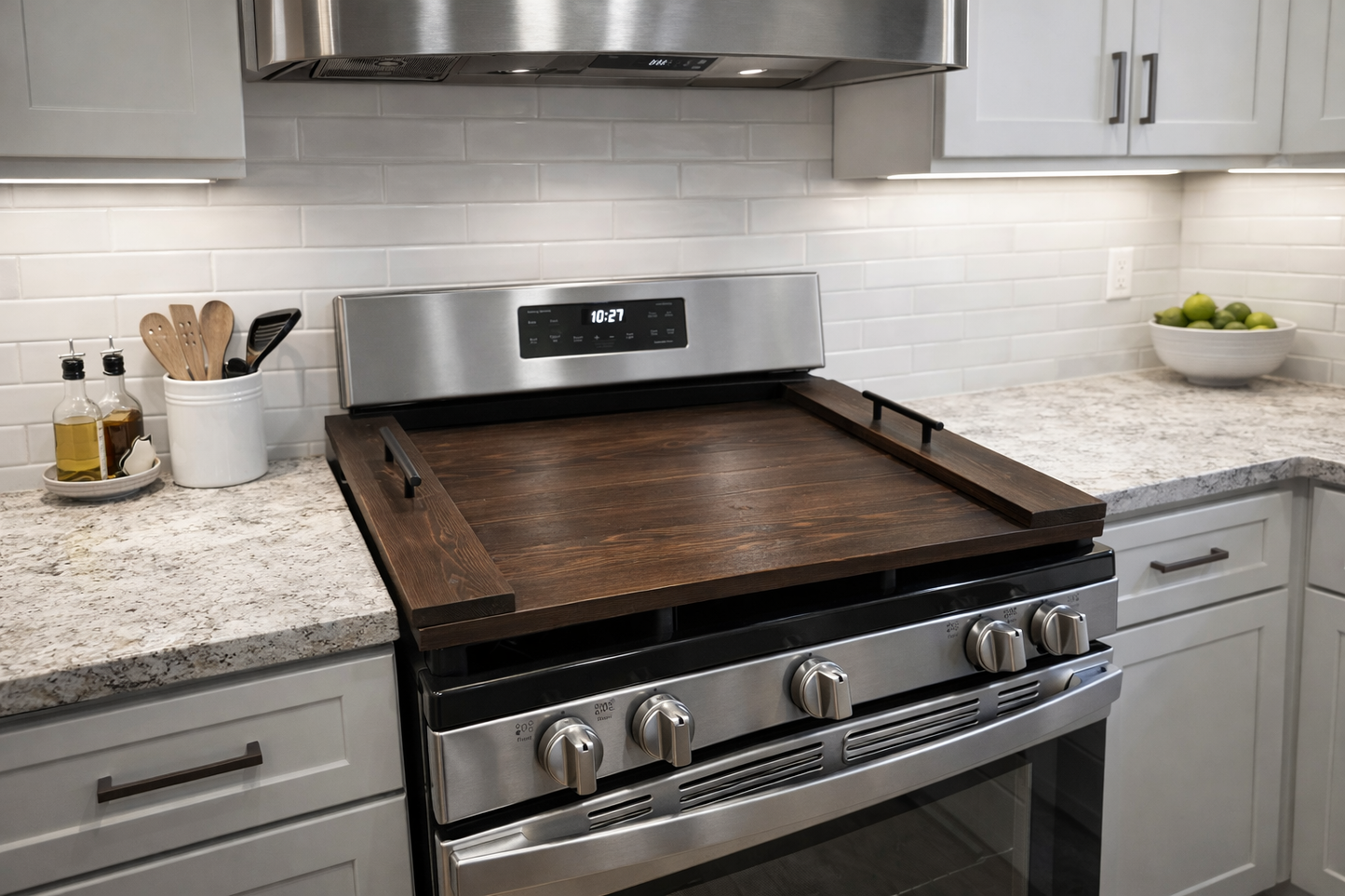 Handmade Industrial Farmhouse Stove Top Cover Noodle Board / Serving Tray with Black Handles (Unfinished)