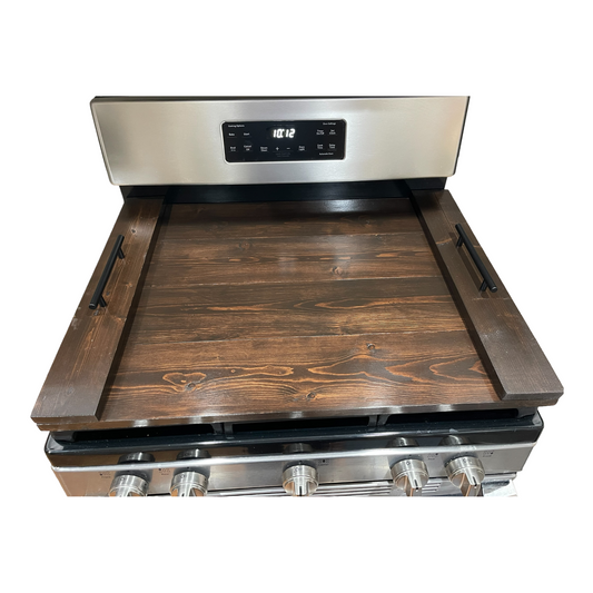 Handmade Industrial Farmhouse Stove Top Cover Noodle Board / Serving Tray Kona with Black Handles