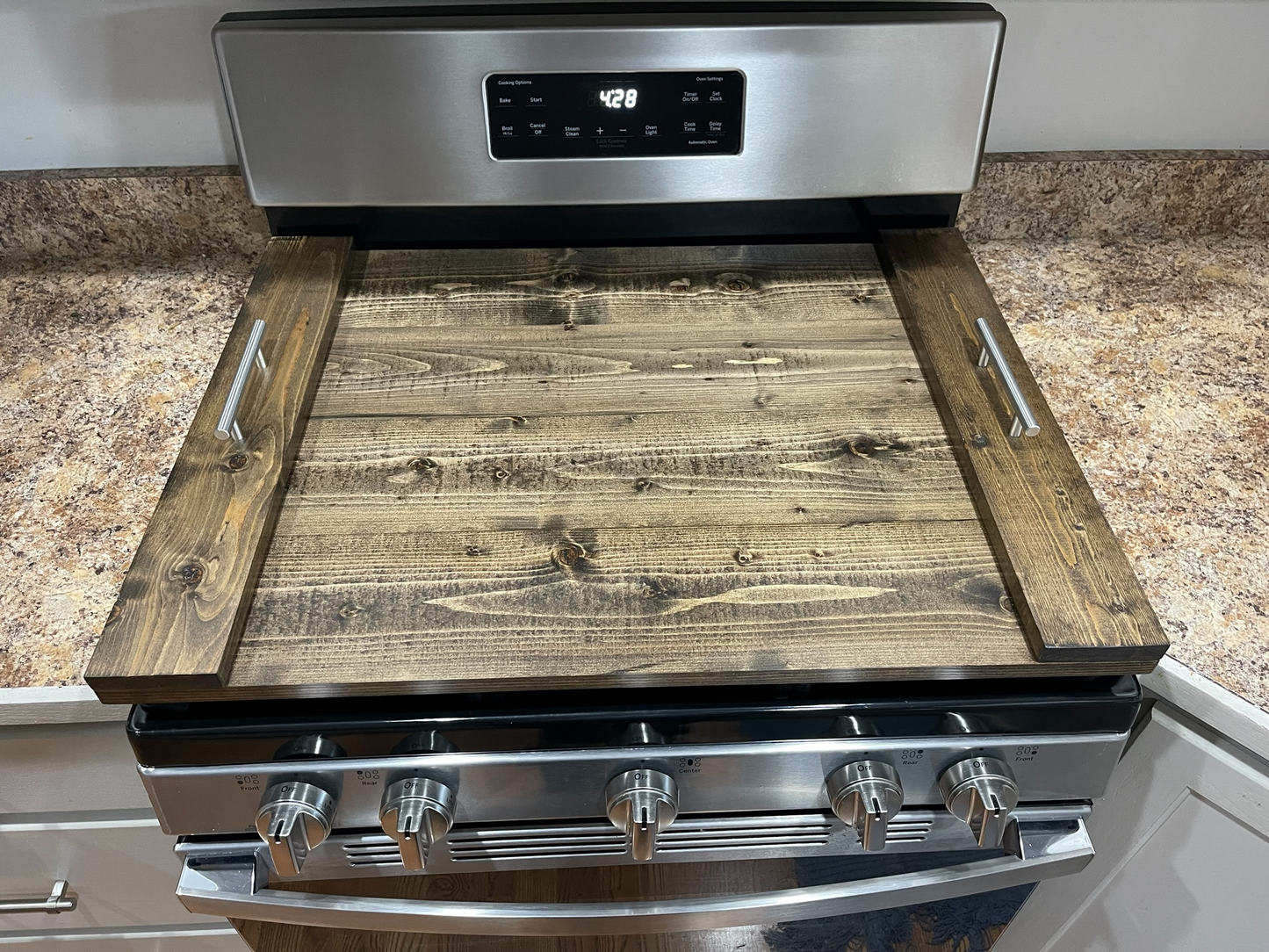 Handmade Industrial Farmhouse Stove Top Cover Noodle Board / Serving Tray Dark Walnut