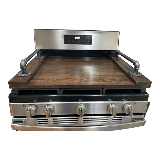 Handmade Industrial Farmhouse Stove Top Cover Noodle Board / Serving Tray Kona with Pipe Handles
